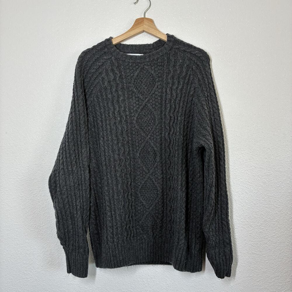 Wilt Sweater Womens L Gray Cable-Knit Crew Neck Long Sleeve Knit Pullover